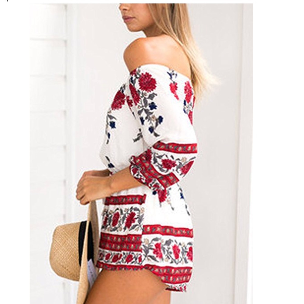 women floral print off shoulder jumpsuit - Picture 2 of 8